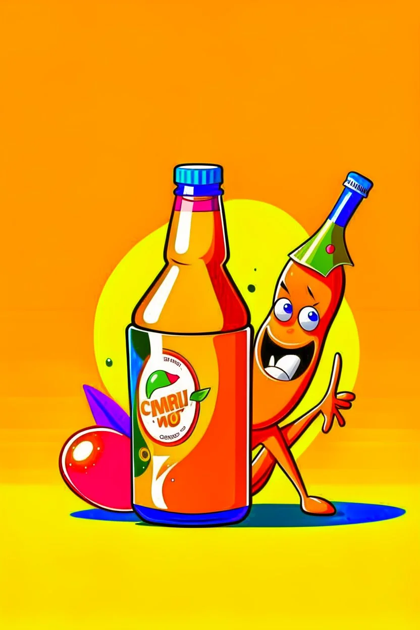 brand campaign for a new drink with orange and chili flavour with a american cartoon style