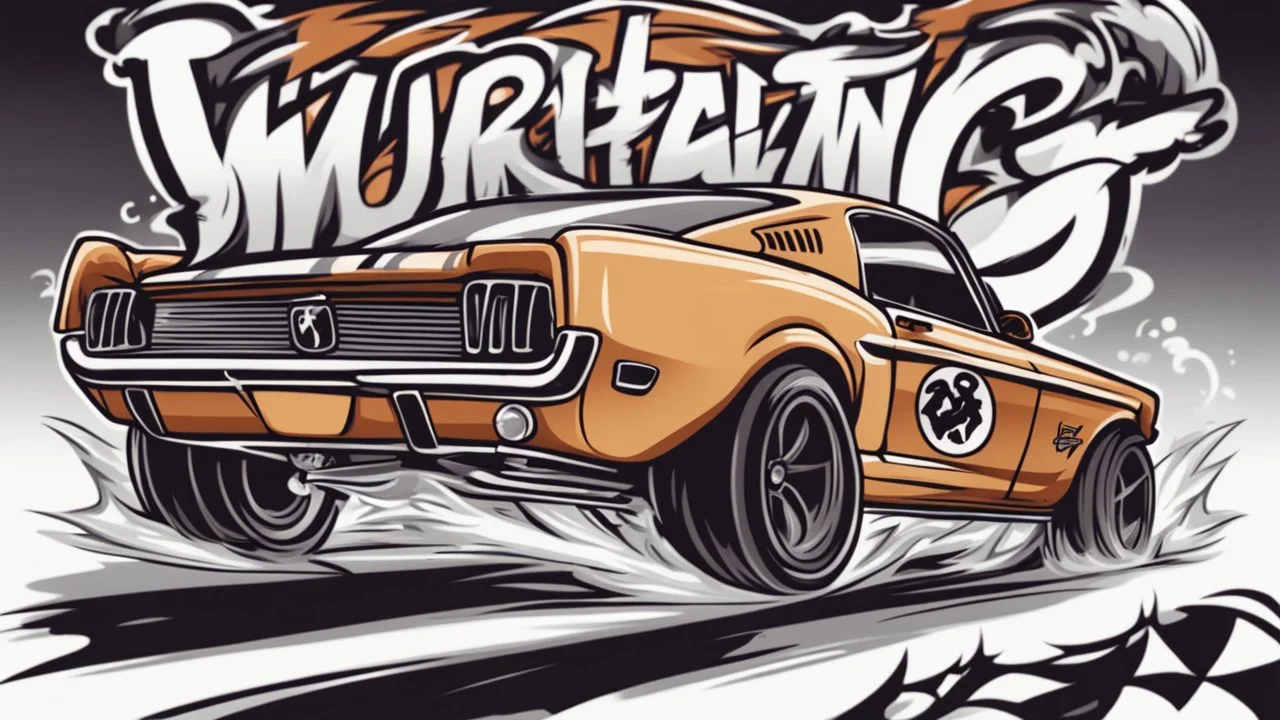 Cartoon drifting oldschool mustang burnout logo