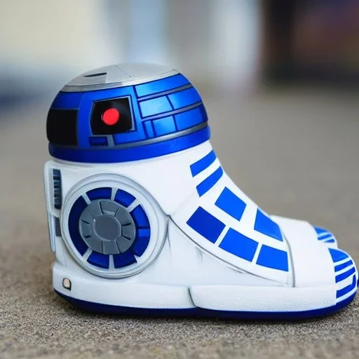 star wars r2d2sneaker, 35mm camera, magazine advertisement, realistic shot 3/4 view from the lateral front