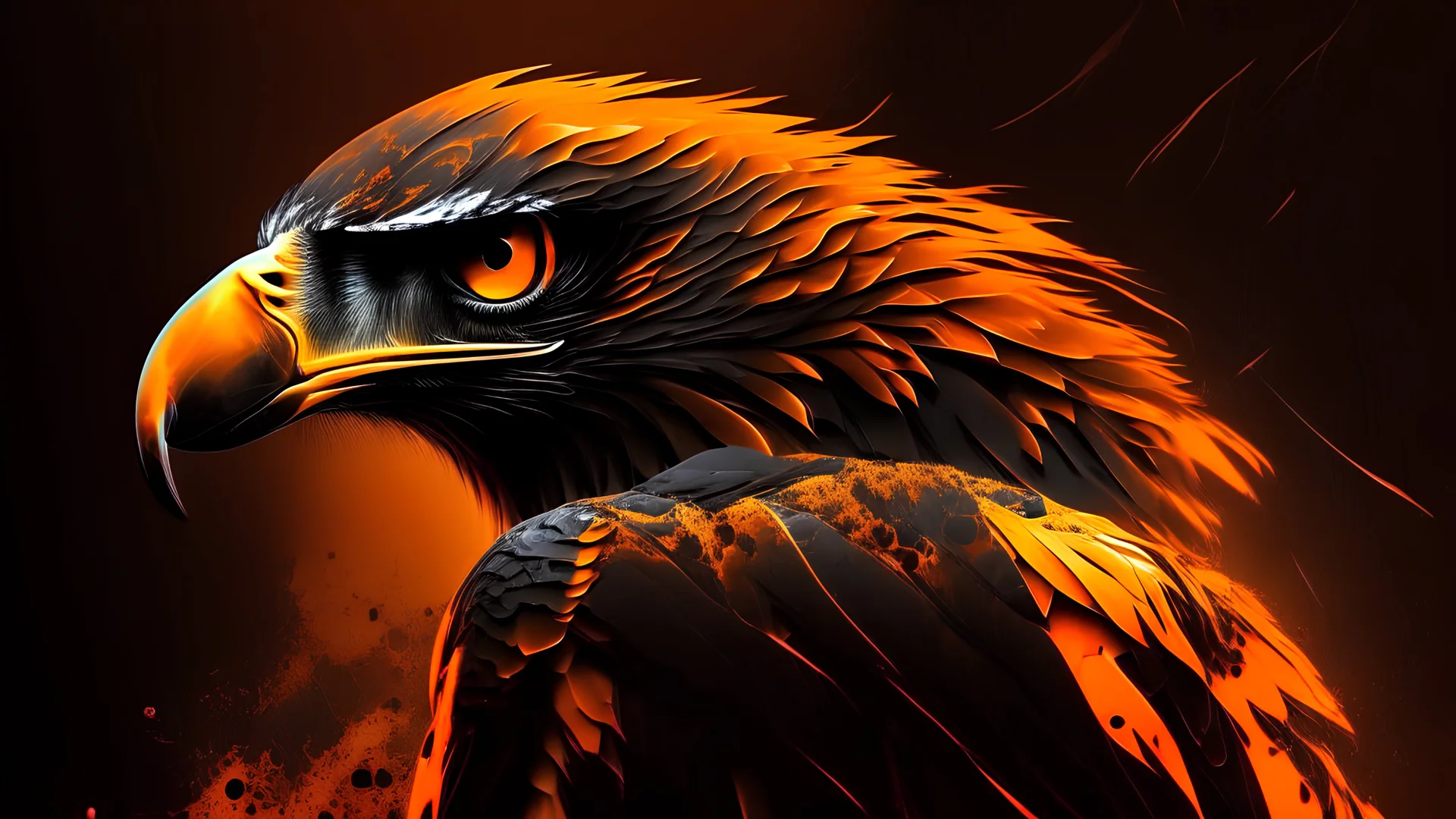 hawk, orange, black, epic background