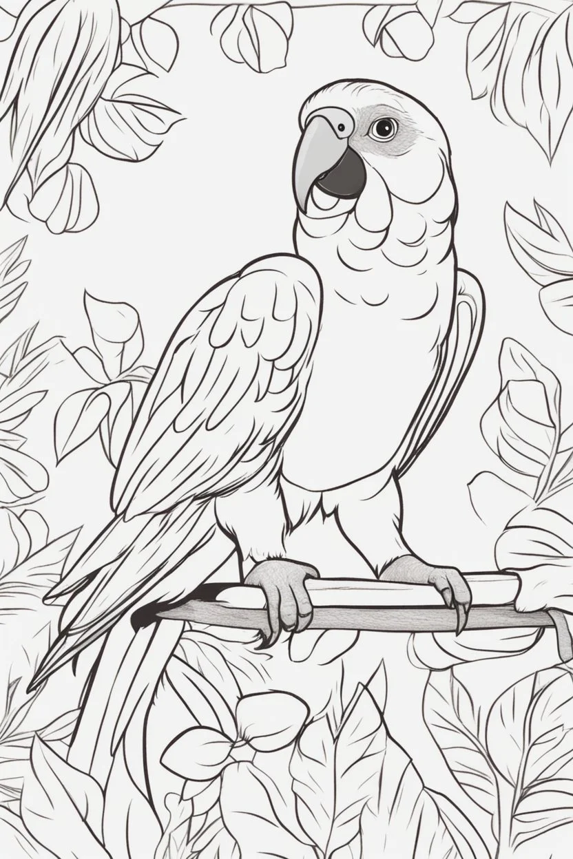blank colouring book, white blank background, simple picture for toddlers, parrot pet, disney and pixar style