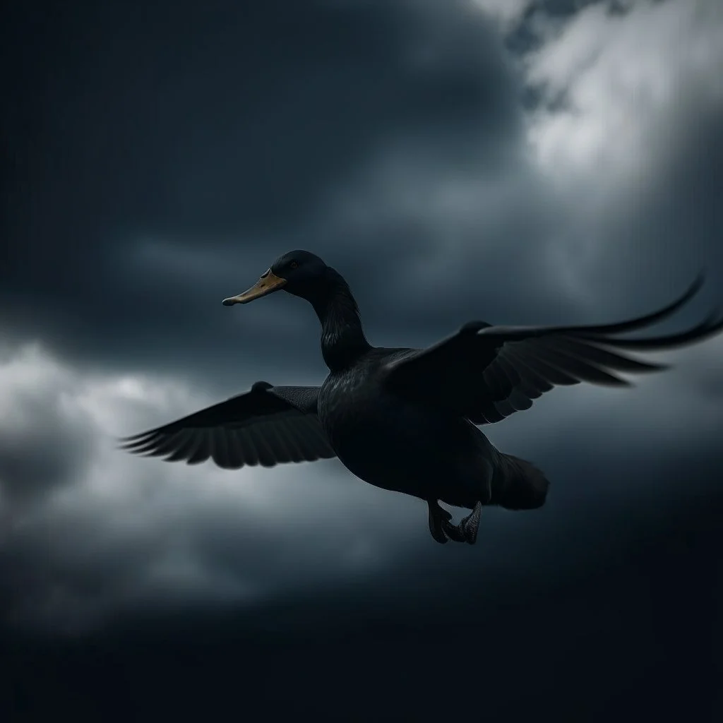 a black duck in the sky