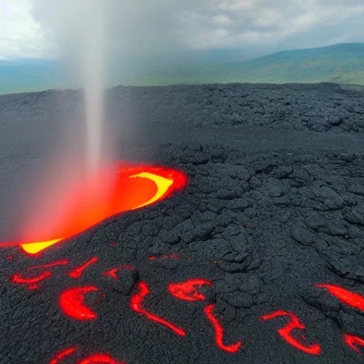 -volcano with glowing lava and flying rocks