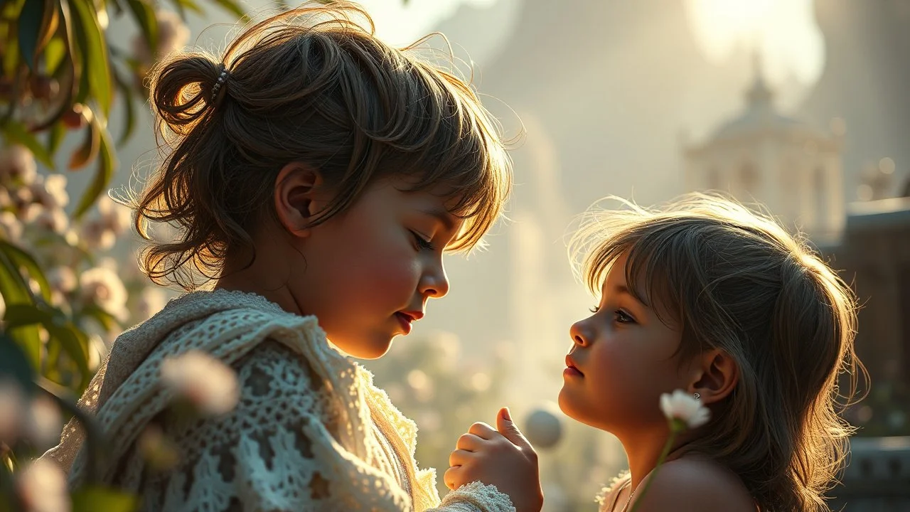 Beautiful "Brave New World", (Aldous Huxley), children, devotion, exquisite composition, beauty, magic, fantasy, close foreground detail, beautiful intricate insanely detailed octane render, 16k artistic photography, photorealistic concept art, soft natural volumetric cinematic perfect light, chiaroscuro, award-winning photograph, masterpiece