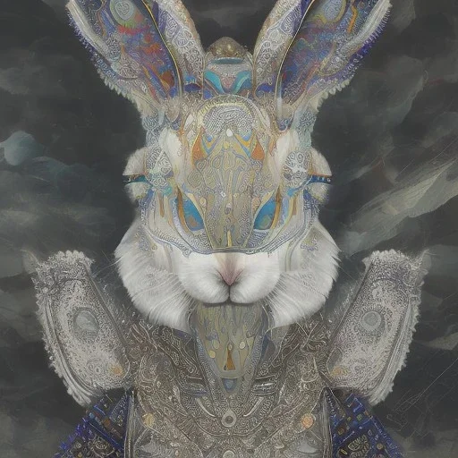 white platinum rabbit with blue third aye and butterfly wings, aboriginal, dot painting, indiginous, dot, mud, dream-time, abstract, dots, natural pigment, extremely sharp detail, finely tuned detail, ultra high definition, 8 k, unreal engine 5, ultra sharp focus, art germ and Paul Lewin and Kehinde Wiley