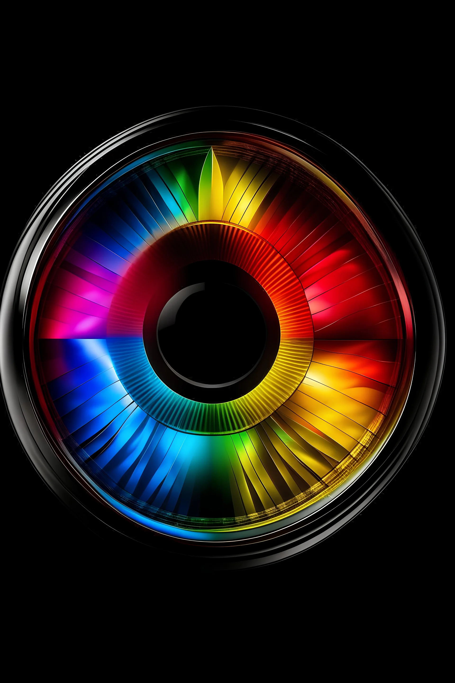 the large eye sees a prism of colored light & piramid through the lens in circle