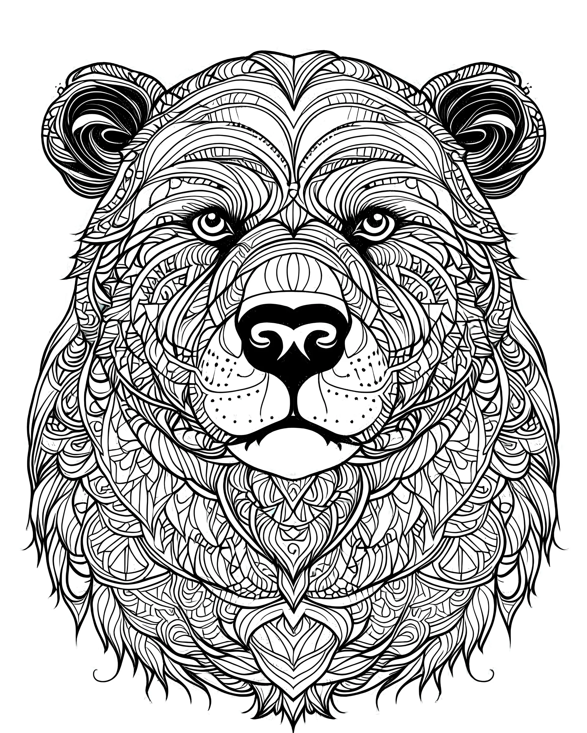 line work, coloring book, Polar Bear, mandala, black and white, thick lines, vector file, white edges