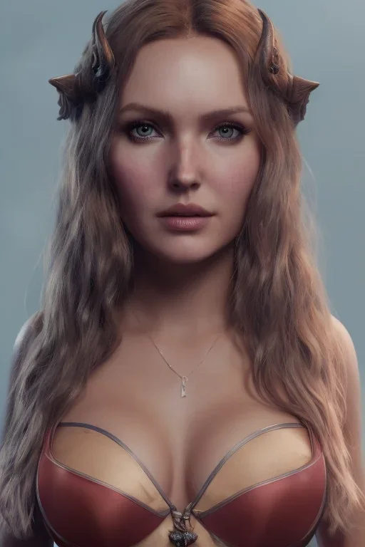 portrait busty and face, camilla luddington abandoned, big busty, viking clothes,