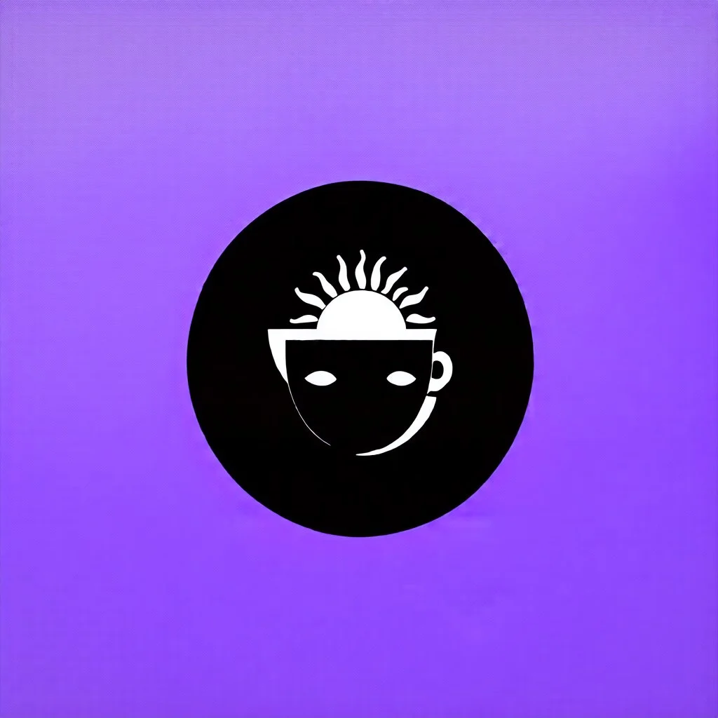 A circle face logo with the name (ZAHA) for a cafe with a symbol of the sun and a purple theme