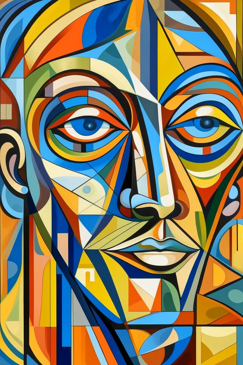 abstract art of Futurism cubist painting, portrait face of fashion designer Paul Smith.