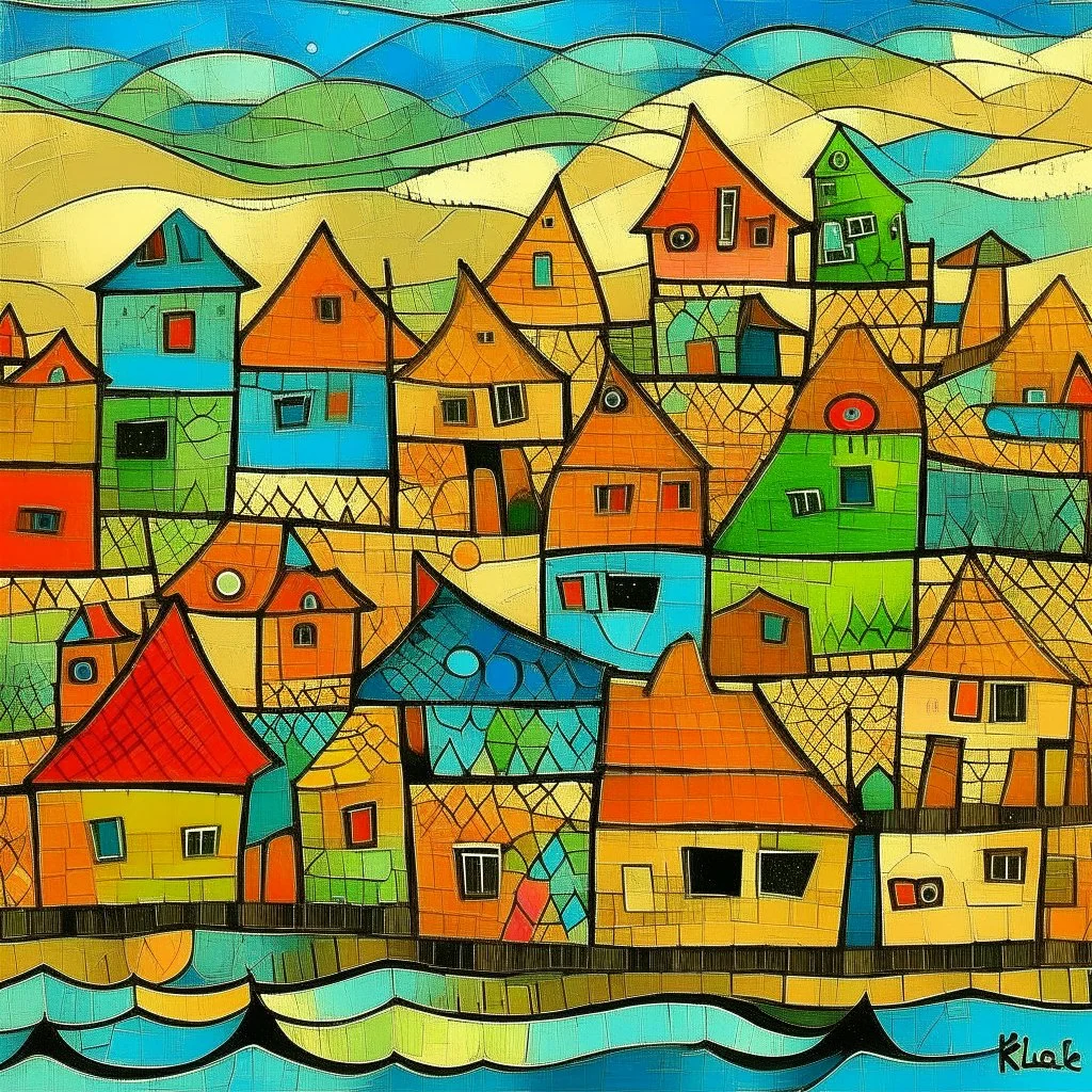 English fish village In the style of Paul Klee