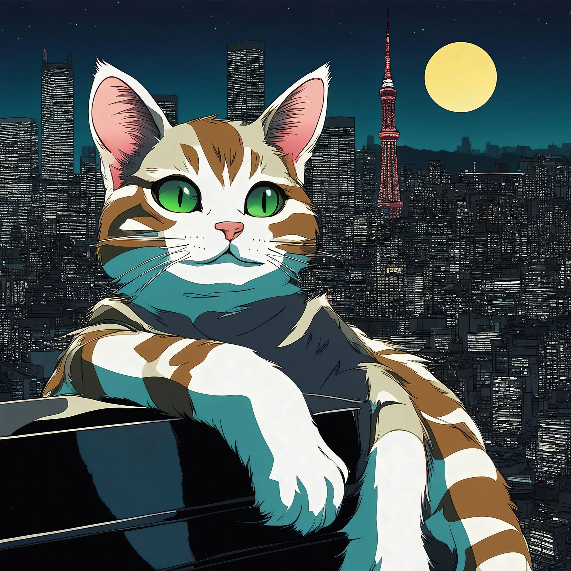 Cat hair emo , Lazer glass , Tokyo city night view wallpaper , cartoon