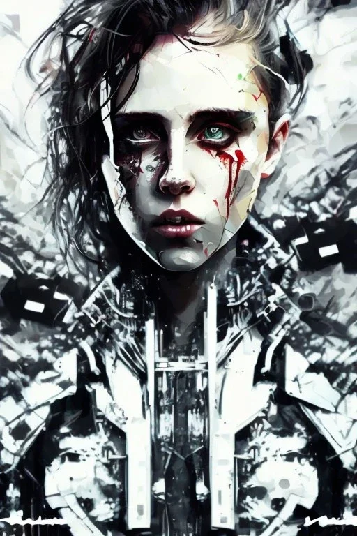 Danish singer MØ face,Abstract Yoji Shinkawa,cyberpunk,