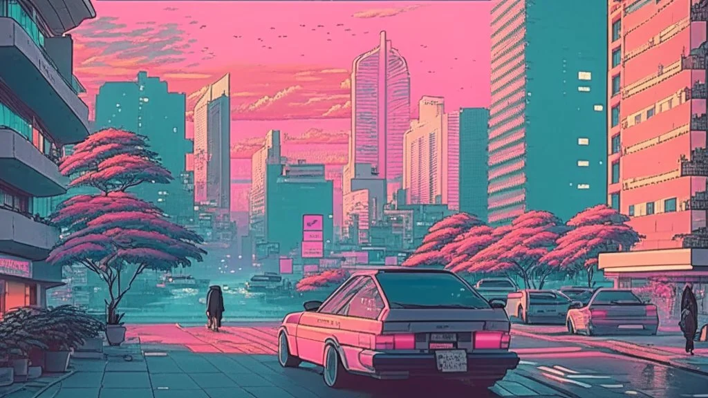 soothing 80s Japanese city ,