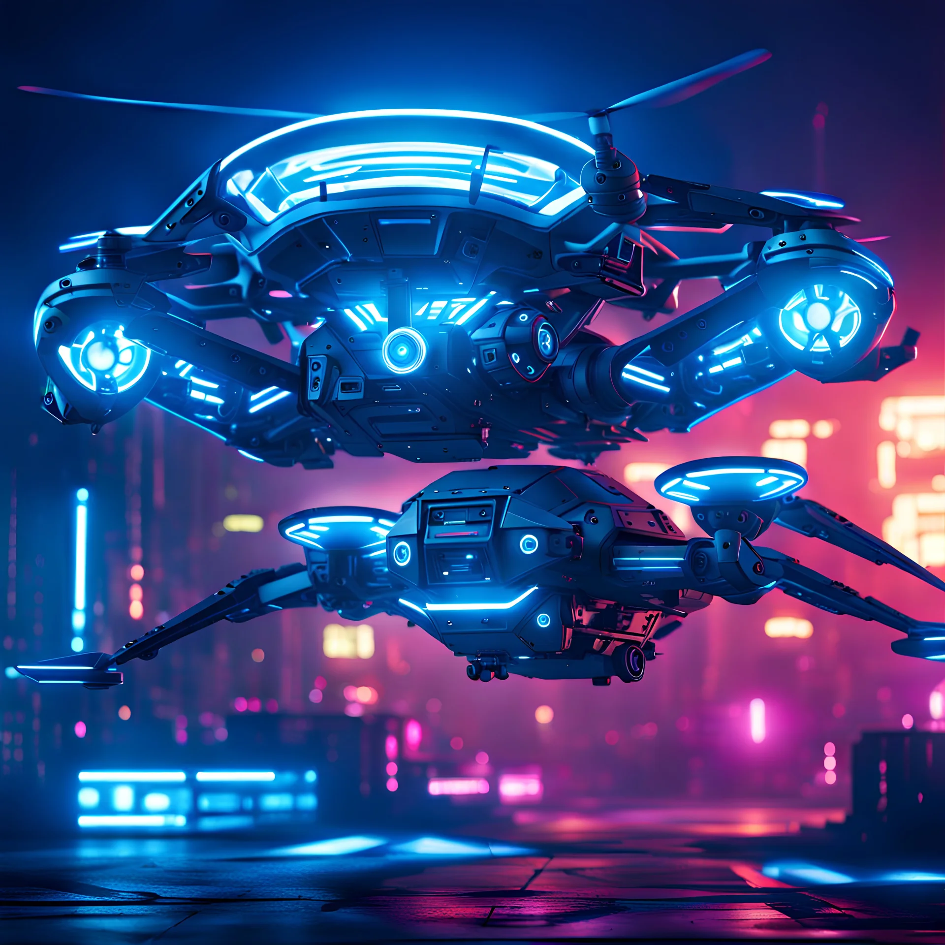 drone cyberpunk style, blue lighting
