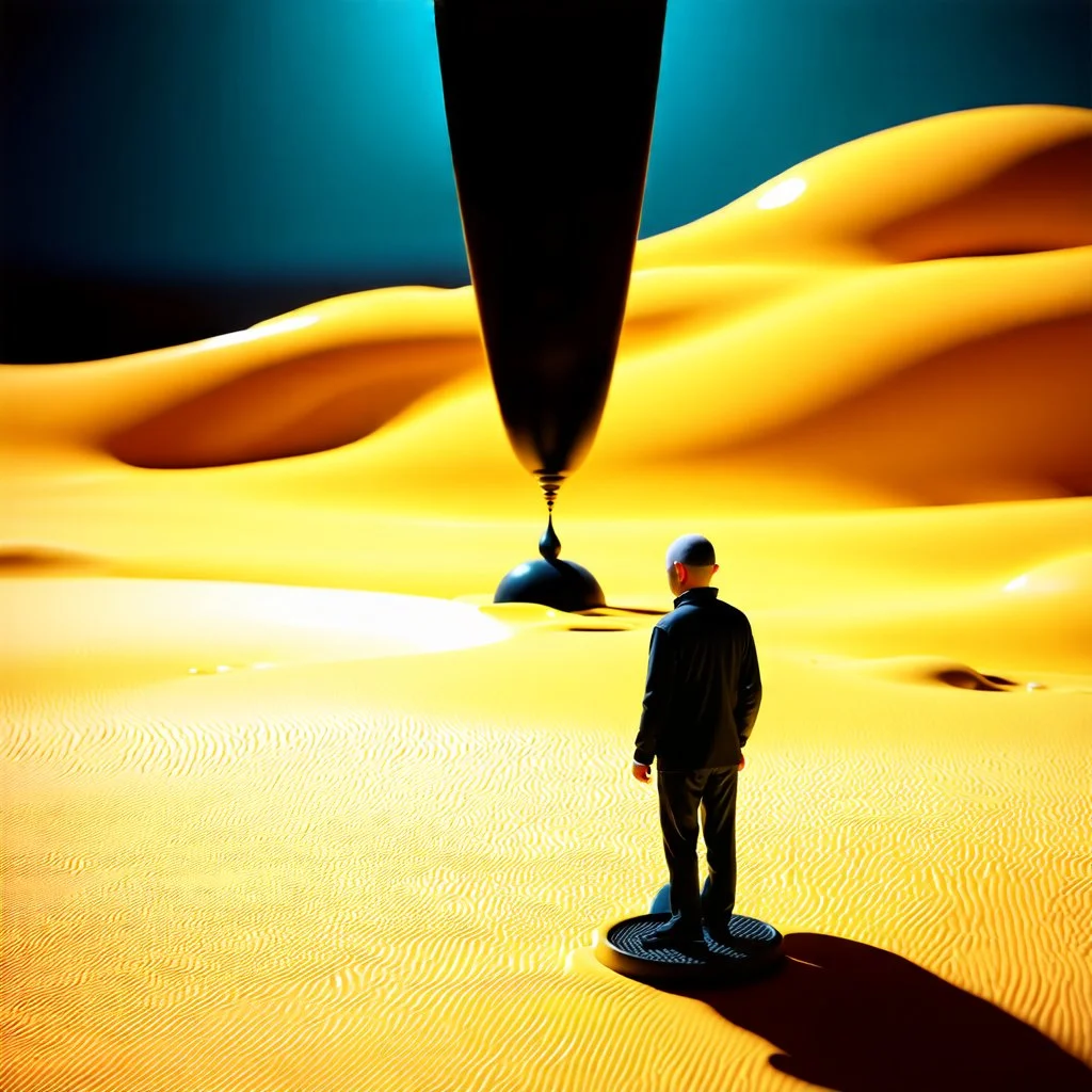 Dark, creepy, 3d, surreal objects in a bright environment, desert, noon light, melting cream, Yves Tanguy style