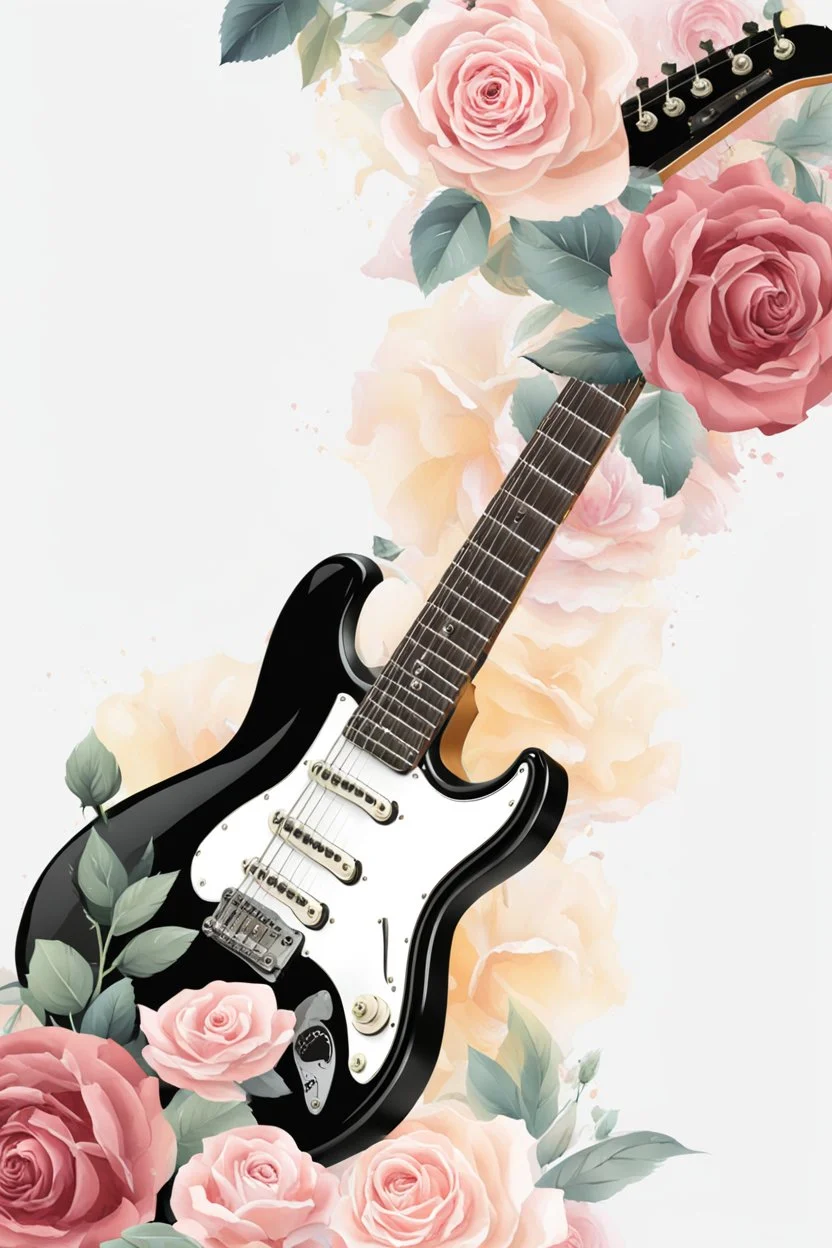 Ultrarealistic Photography Electric Guitar and Flowers Roses