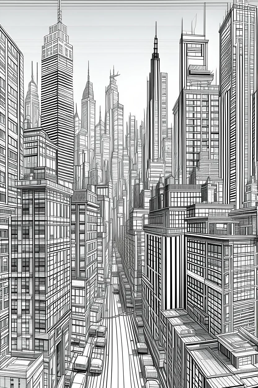 Fine lines draw of a dream city , nyc building , gray