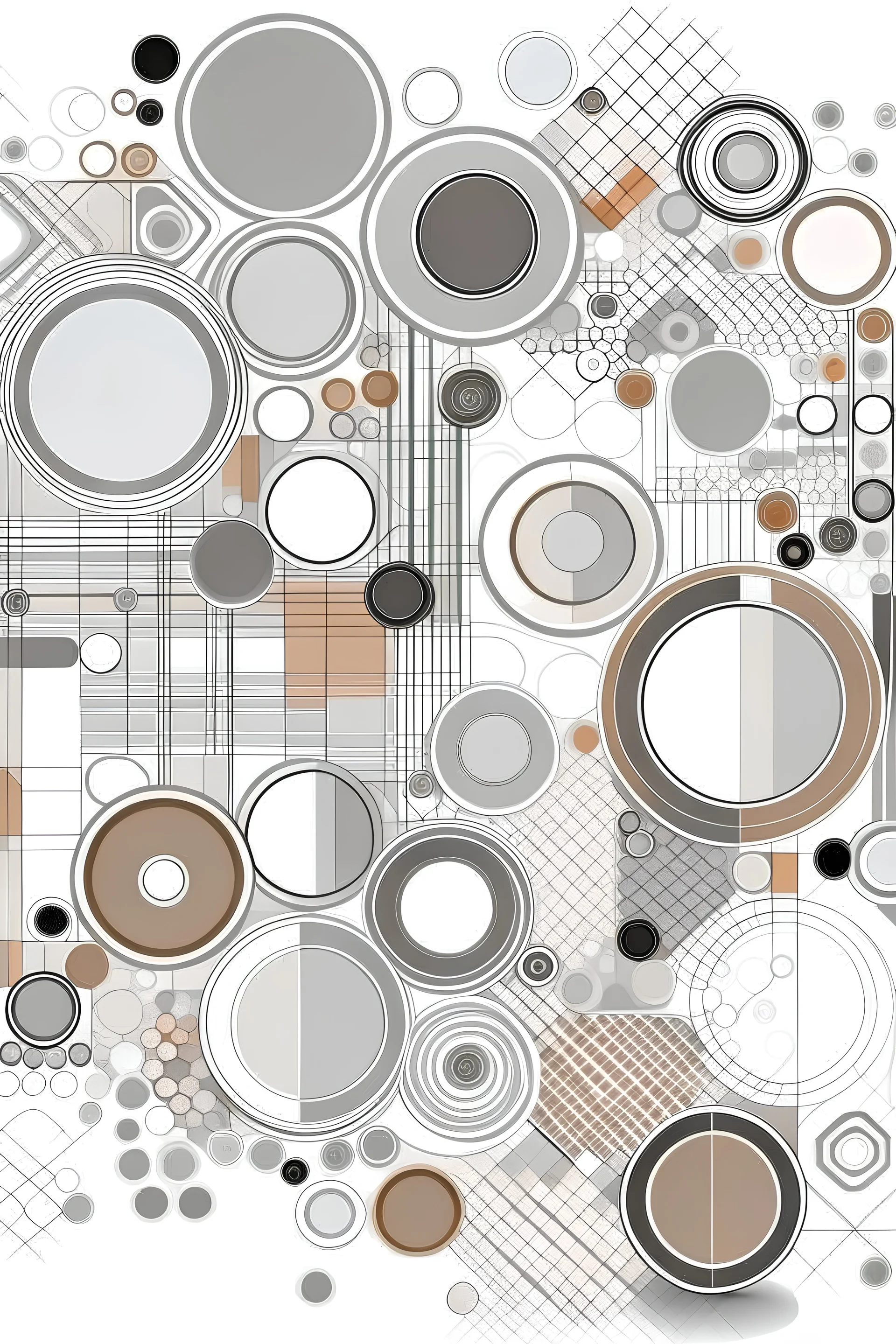 squares and circles brown and gray shades on a white background in futuristic style