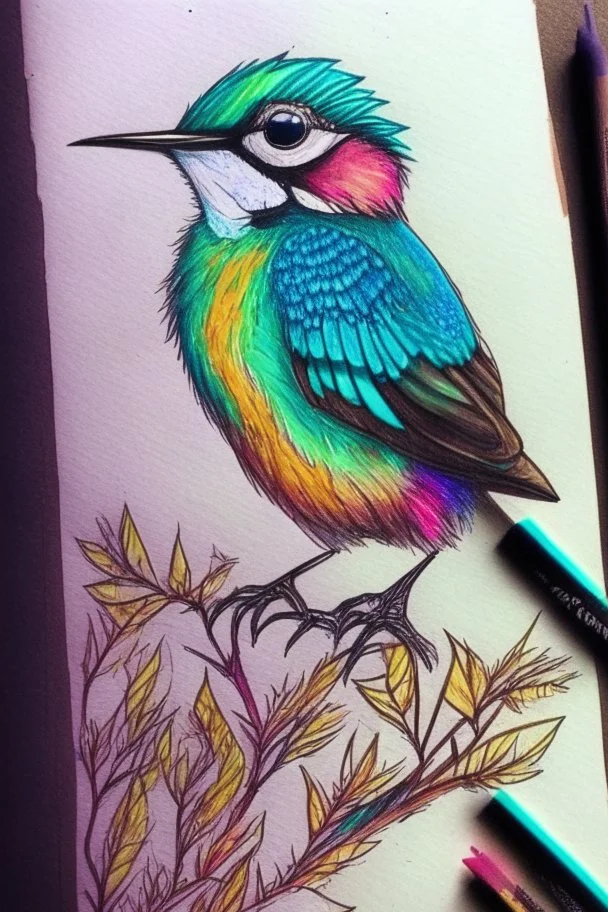 a bird drawing made with alcohol markers