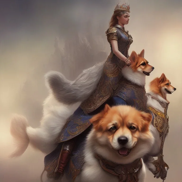 Portrait of the queen riding a corgi by seb mckinnon