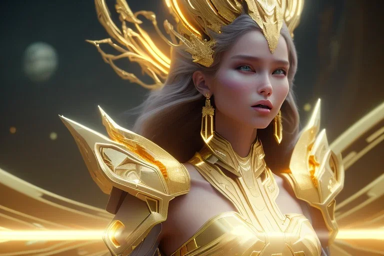  beautiful cosmic woman, gold color skin, long hair, nice smiling, magic glamour make up, delicate colors, beautiful glamour galactique dress, ultra sharp focus, 8k, unreal engine 5, extremely sharp detail, light effect, soft light atmosphere of a spaceship, smooth, full of details, face in front, complete vision of face and hair and body