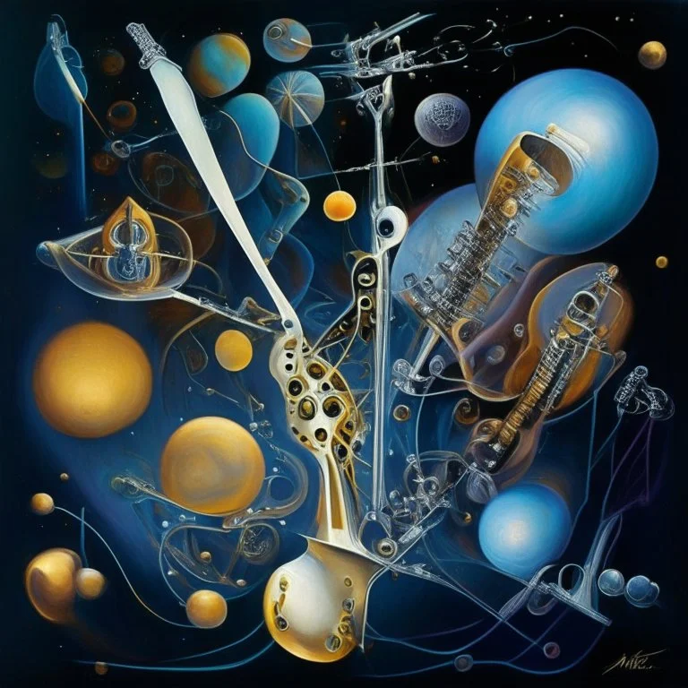 multiverse-like complex surgical instruments mixed with galaxy-like musical instruments,,Abstract painting formed by a mix of human flesh-like surgical instruments and universe-like musical instruments,neuralink,minimalism,Painting By Adrian Ghenie, Rene Magritte, Salvador Dali, Lucian Freud