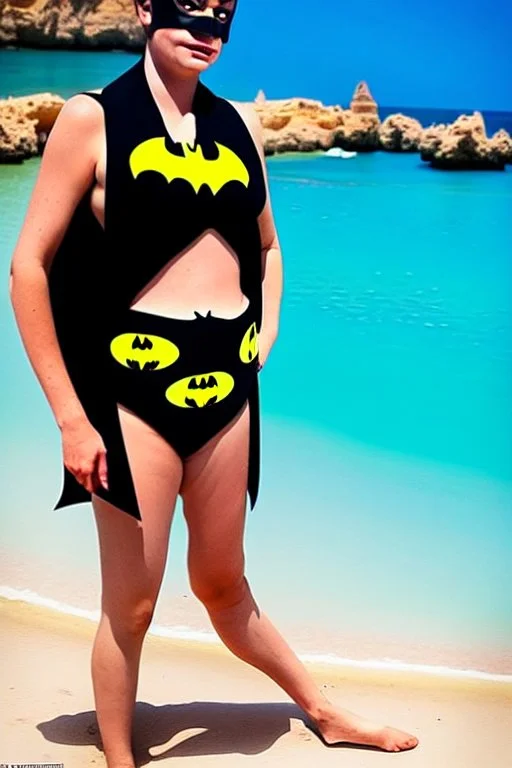 Batman on holiday in the algarve in his batman bikini