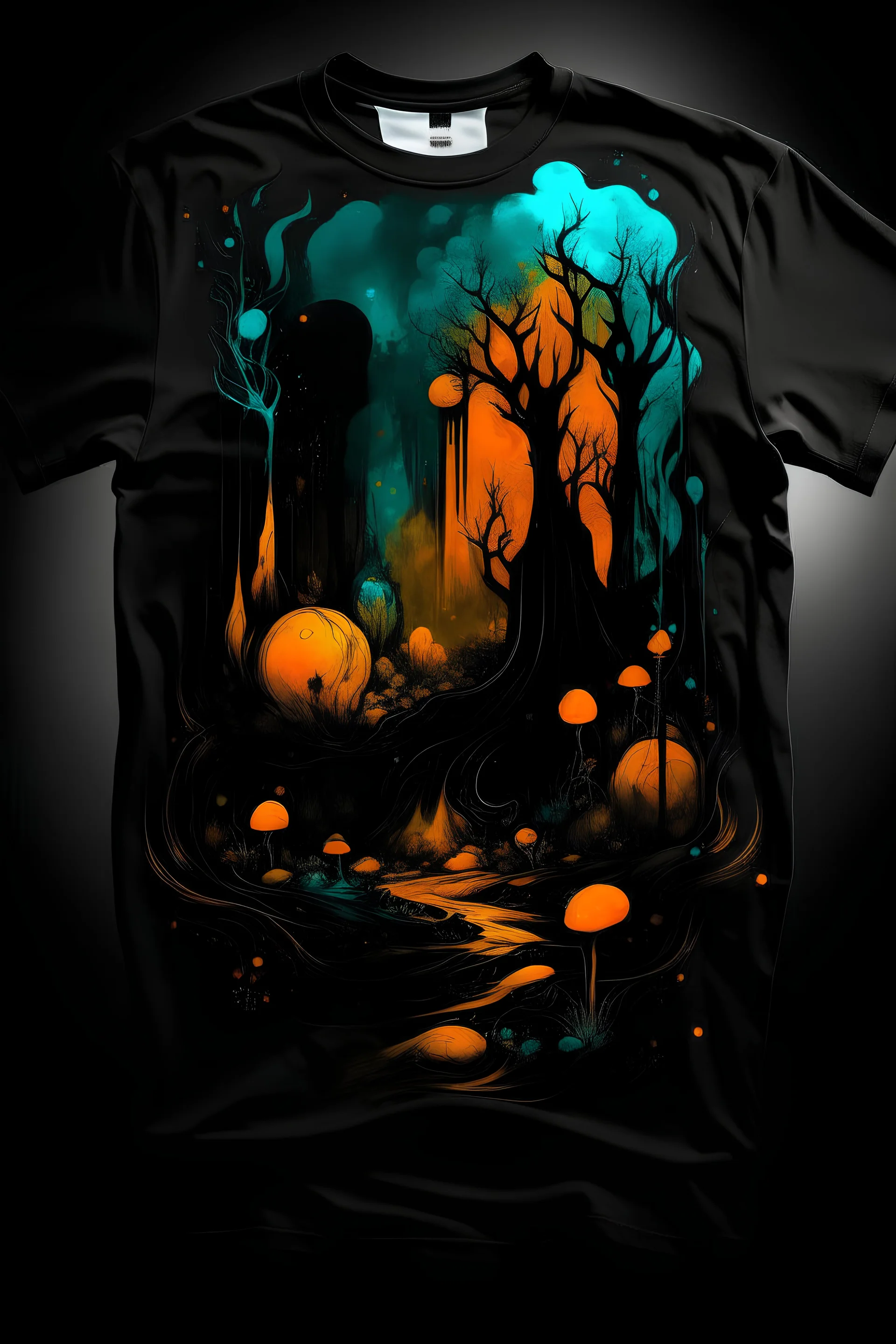 Tshirr design (Alcohol ink illustration), double exposure effect:1.6, abstract silhouette (pets), (Art by Yoan Lossel, Cyril Rolando, Nan Goldin, Lee Bontecou, Leusch), organic shapes, ethereality, high contrast, fireflies, backlighting, charcoal and different shades of orange dark, intricately detailed background landscape, sticker, 2d cute, fantasy, dreamy, vector illustration, 2d flat, centered, Tim Burton, professional, smooth, modern, minimalistic, graphic, line art, vector graphics