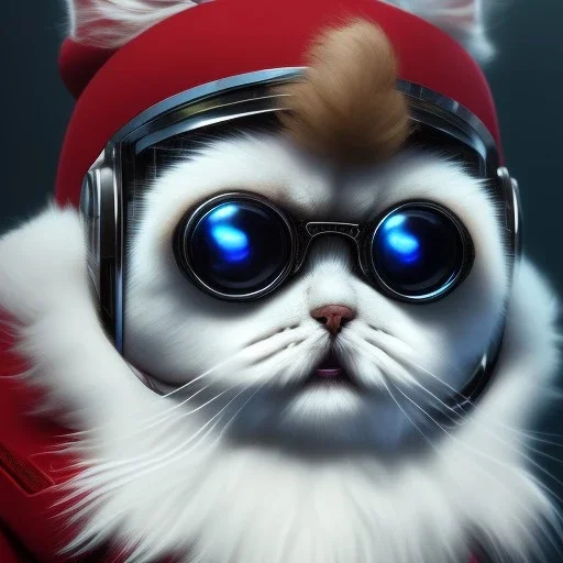 Cyberpunk Portrait of cyborg Persian cat child with brown hair and with cute face, north pole snowy vibe , perfect composition, hyperrealistic, super detailed, 8k, high quality, trending art, trending on artstation, sharp focus, studio photo, intricate details, highly detailed, by greg rutkowski