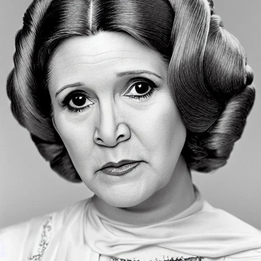 [[extrem stunning photorealistic carrie fisher as princess leia in star wars]] :: [[photorealistic sharp brown eyes, inticate ornate white gown, symmetrical short hair, head and shoulders portrait by Annie Leibovitz, 8k resolution photorealistic hyperdetailed portrait, intricately detailed, triadic colors]] :: [[galaxy background]]