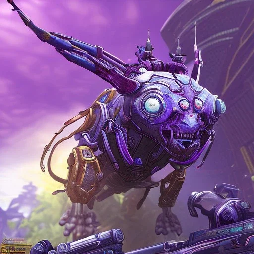 big cyberbee, Style Borderlands 2, purple tones,