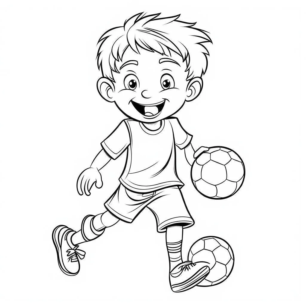 boy playing football, for coloring book