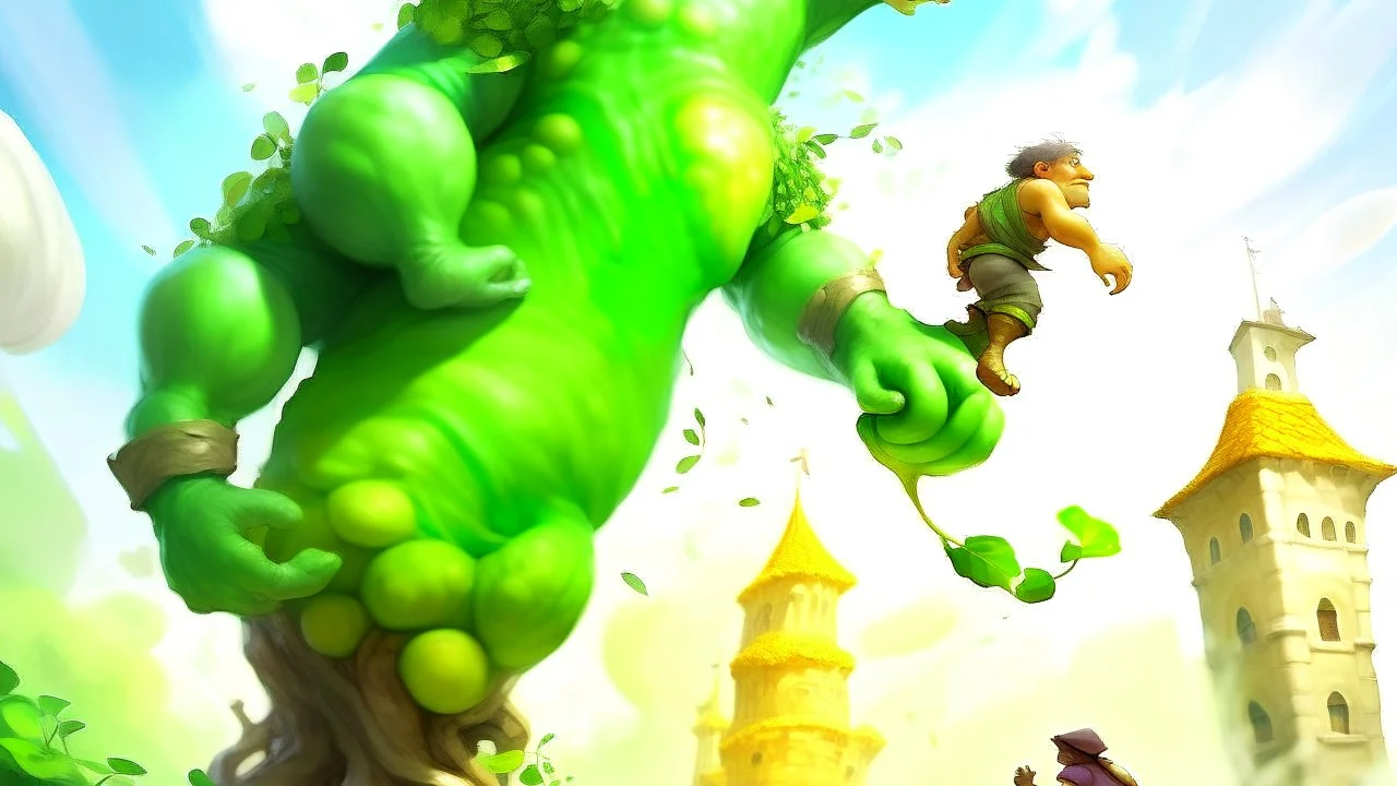 Fantasy digital illustration: giant falling from the beanstalk