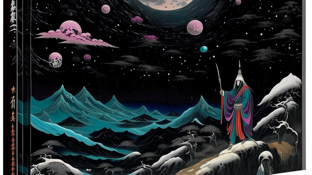 A purplish black cosmic dimension with demented canvas painted by Utagawa Hiroshige