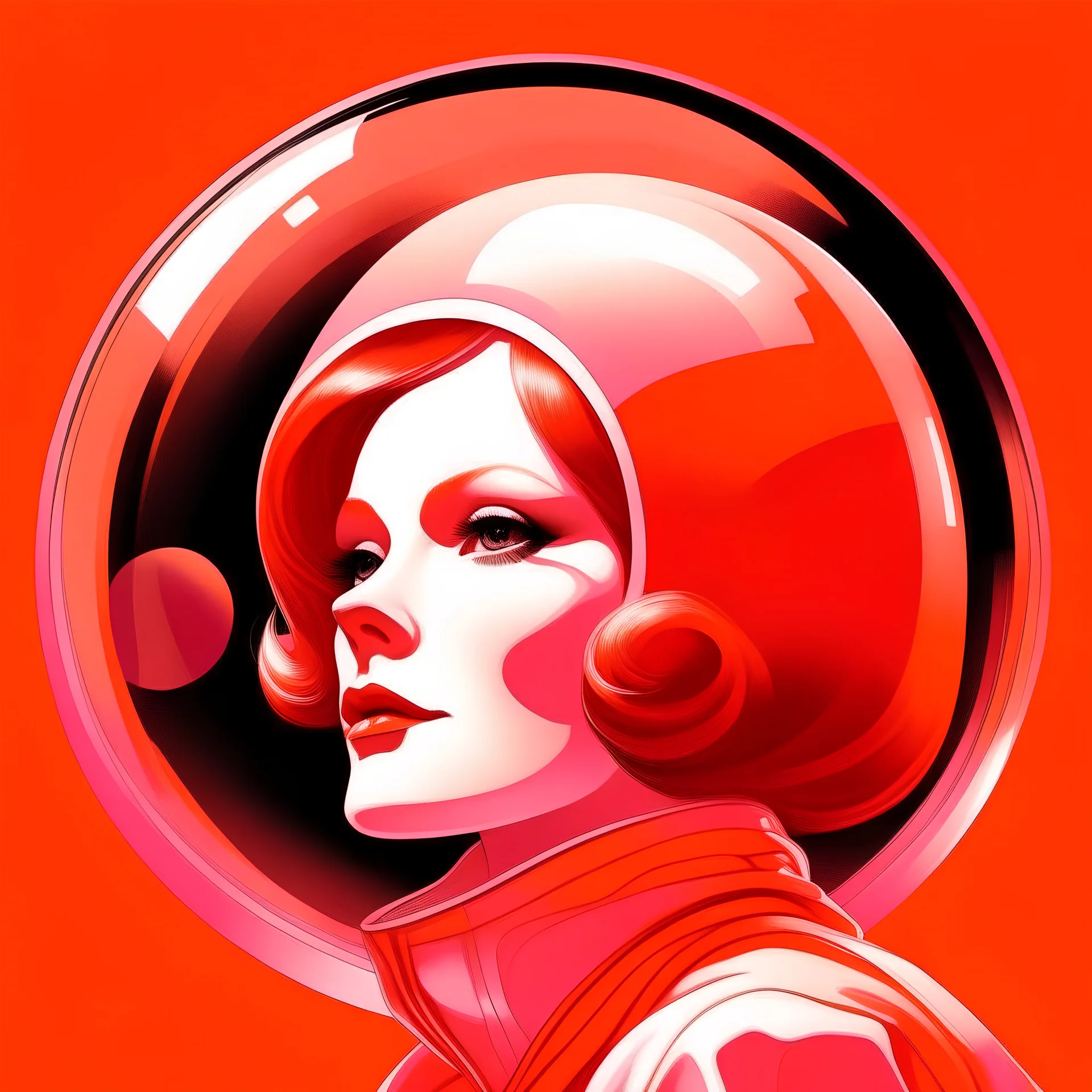 Retro futuristic, pink and orange, greta garbo, in a bubble