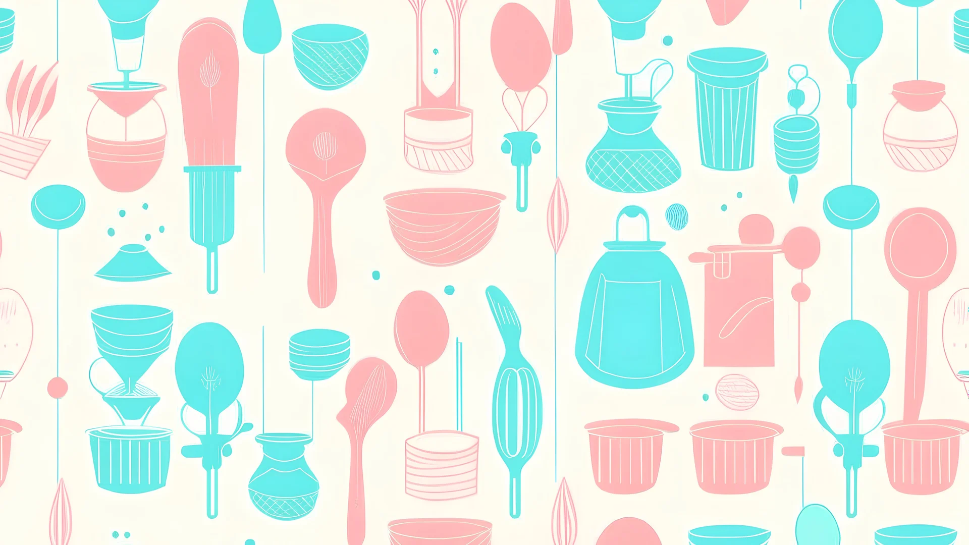 pattern of single colour cooking utensils on single colour pastel background, vector art