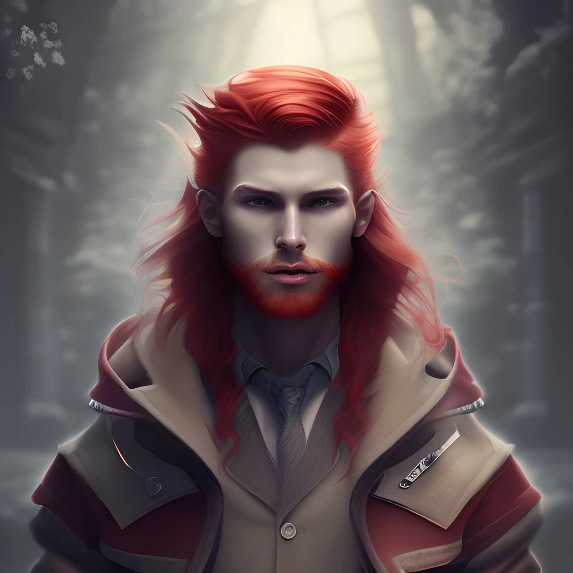  man with red hair, full body, fantasy setting, real photo, soft lighting