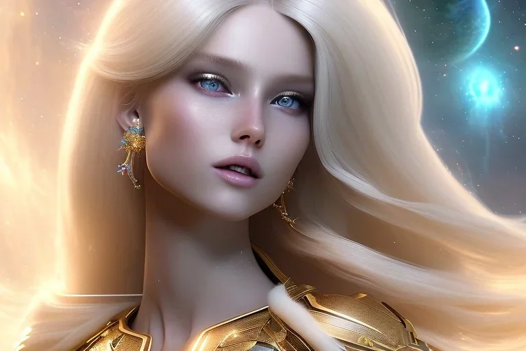  beautiful cosmic woman, long blond hair, nice smiling, magic glamour make up, delicate colors, beautiful glamour galactique dress, ultra sharp focus, 8k, unreal engine 5, extremely sharp detail, light effect, soft light atmosphere of a spaceship, smooth, full of details, face in front, complete vision of face and hair and body