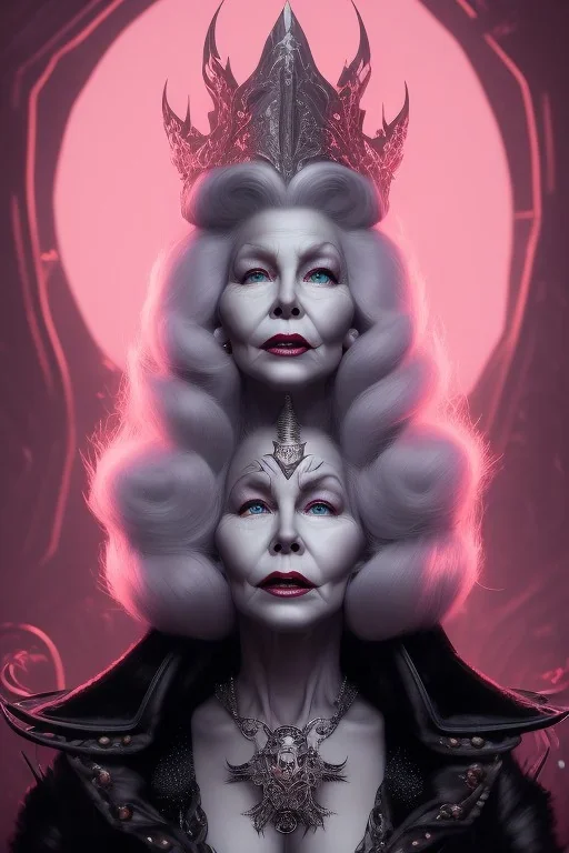 Mae West as evil queen in black leather, leather, busty, cleavage, angry, stern look. character design by cory loftis, fenghua zhong, ryohei hase, ismail inceoglu and ruan jia. unreal engine 5, artistic lighting, highly detailed, photorealistic, fantasy