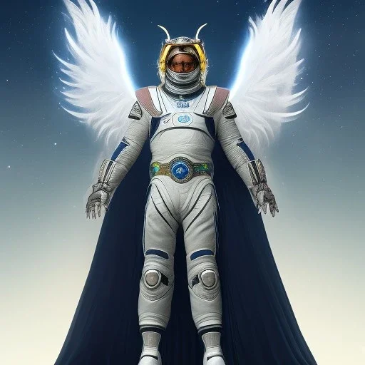 The first image is of the main character's full body. He’s to look like a powerful angel, symbols on his hands glowing, His background should be that of space above with stars and standing on a paradise of a planet. His belt can transform into a white dragon.