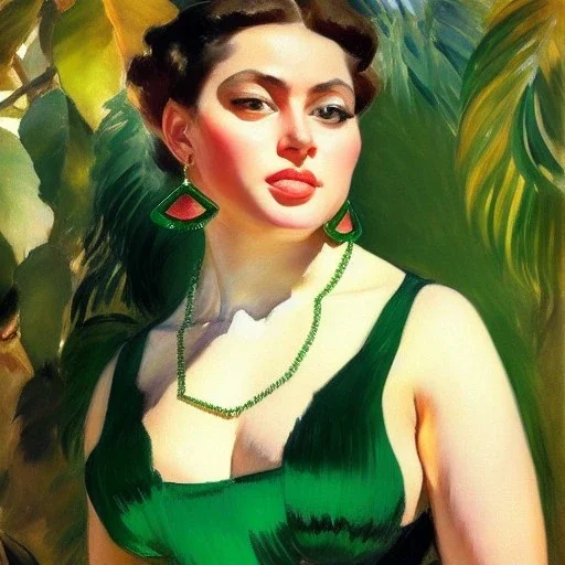 fullbody portrait of beautiful booty young busty atletic amazon woman with big green emerald eyes with big emeralds necklace by Joaquín Sorolla 8k