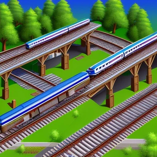 isometric realistic train track spiraling up and then going back down