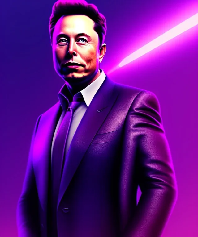 A portrait of elon musk,8k,unreal,with purple and gold cinematic lights, atmospheric, realistic, unreal engine, cinematic lighting, octane render.