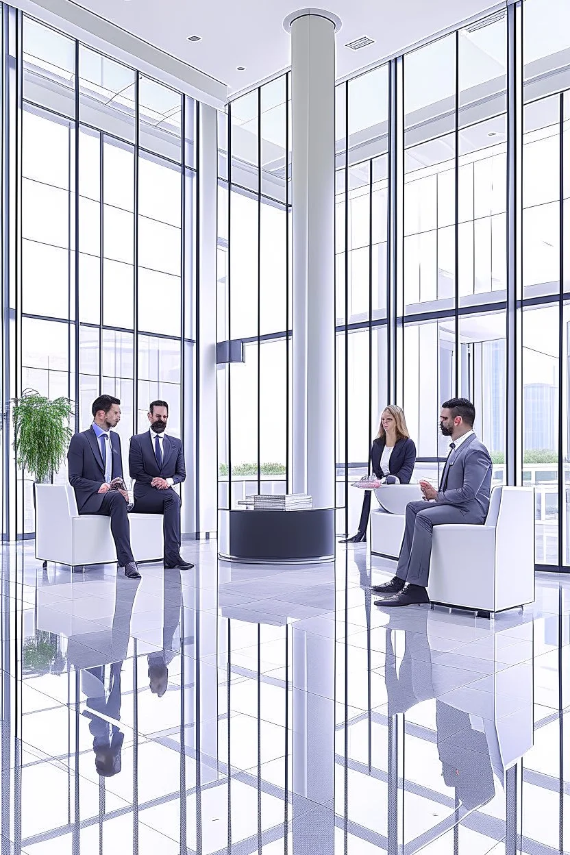 people meeting virtually in a bank lobby