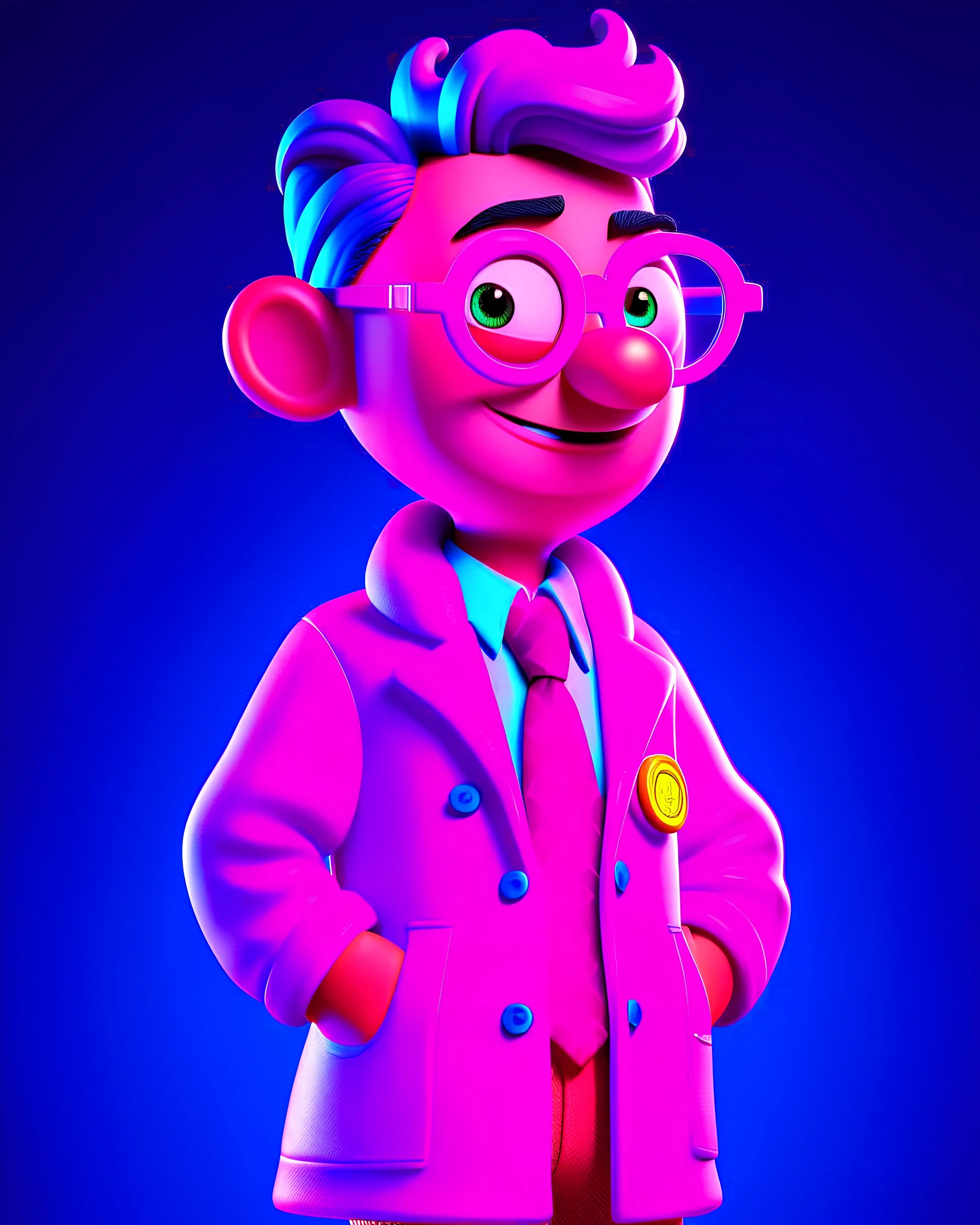 doctor, character, pixar style, 3d style, disney style, 8k, beautiful, jacket, magenta,