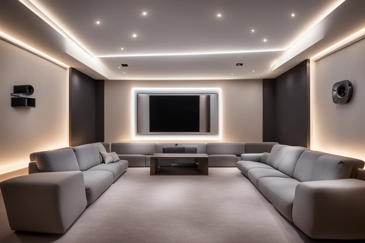 dedicated home cinema room with LED lighting in the walls make sure the room is completely symmetrical