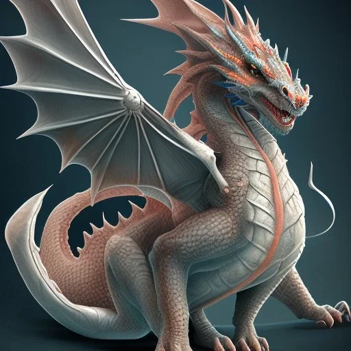 This dragon has 4 horns pointing foward. Its neck is short; Its snout is vertically tall, wide, short, and smooth. Its teeth are short. It has rounded claws, frills, and soft scales. Its tail is medium length and very wide.