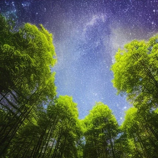 lush trees against a stary sky