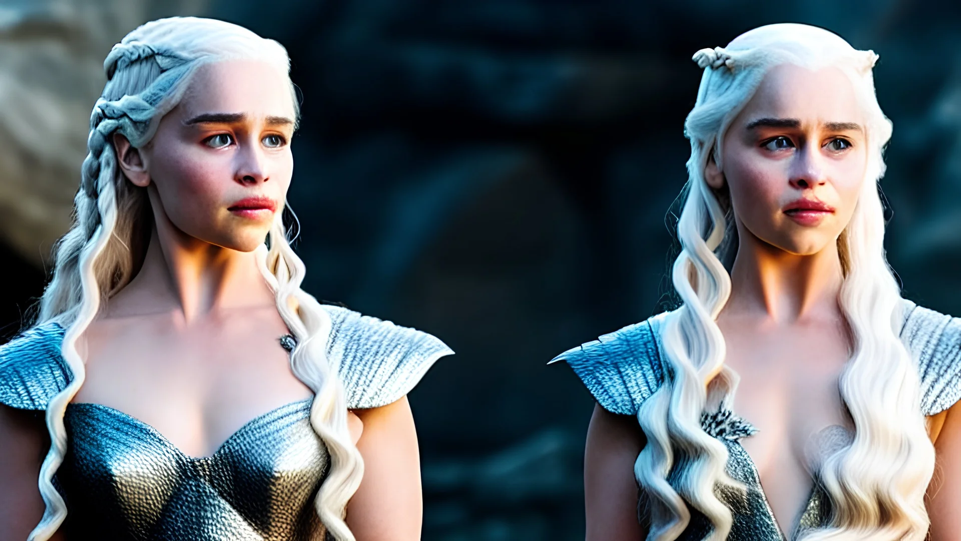 whole body image of beautiful 20 year-old Emilia Clarke as Daenerys Targaryen from Game of Thrones, HD 4K, sharp detail, photorealistic accurate face and features, cinematic lighting